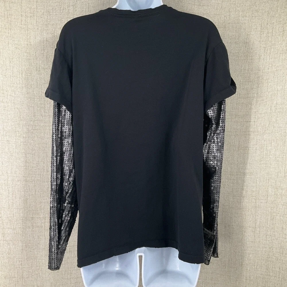 Free People Graphic Tee Women S Black Sequin Layered Distressed Rocker Boho Edgy